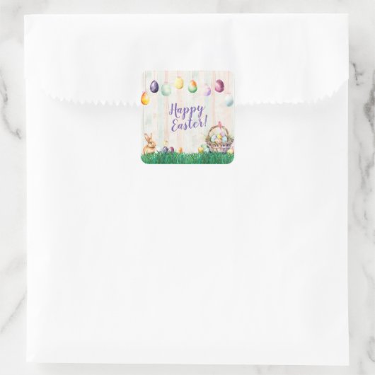 水彩イースターエッグ狩りパーティー スクエアシール (バッグ)