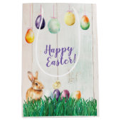 水彩イースターエッグ狩りパーティー ミディアムペーパーバッグ (正面)