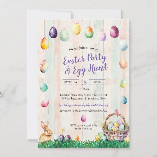 水彩イースターエッグ狩りパーティー 招待状 (正面)