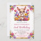 水彩イースターカンガルー春の花の誕生日 招待状 (正面)