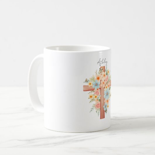 水彩イースタークロスパーソナライズされた コーヒーマグカップ (正面左)