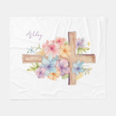 水彩イースタークロスパーソナライズされた フリースブランケット (正面(横))