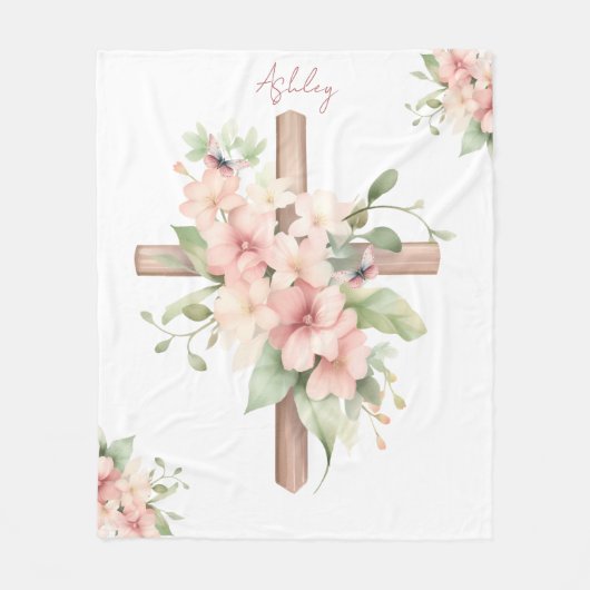 水彩イースタークロスパーソナライズされた フリースブランケット (正面)