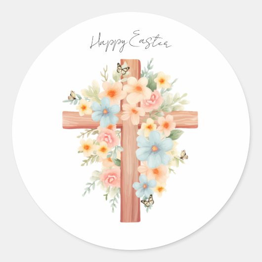 水彩イースタークロスパーソナライズされた ラウンドシール (正面)