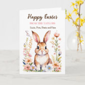 水彩イースターバニーと花パーソナライズされた カード (黄色い花)