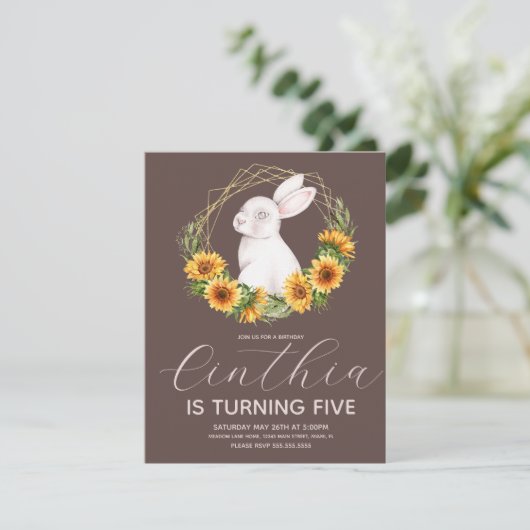 水彩イースターバニーひまわりフラワーズ 招待状 (スタンド正面)