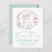 水彩イースターバニーガール 誕生日 パステル ポストカード (正面/裏面)