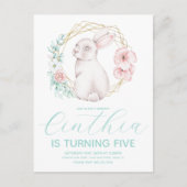 水彩イースターバニーガール 誕生日 パステル ポストカード (正面)