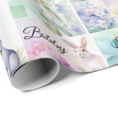 水彩イースターバニー 名前を追加 可愛い ラッピングペーパー (ロールコーナー)