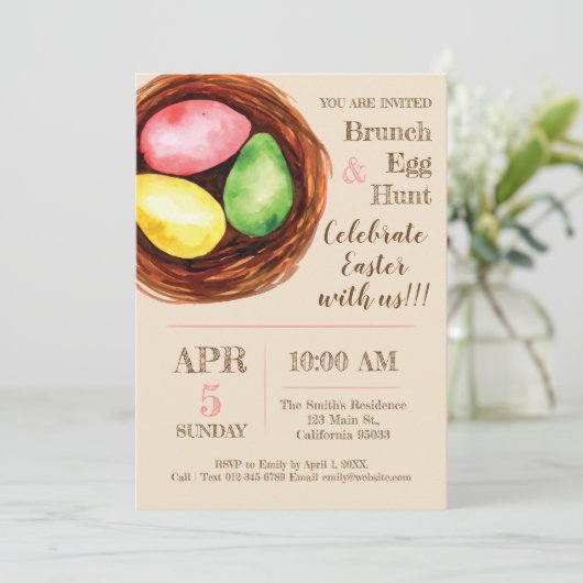 水彩イースターブランチと卵狩り招待状。 招待状 (スタンド正面)