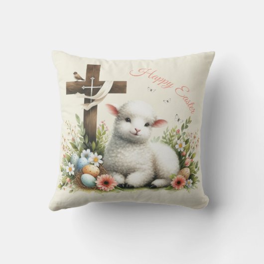 水彩イースターラムパーソナライズされた クッション (裏面)