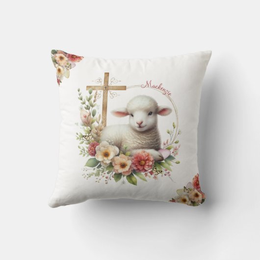 水彩イースターラムパーソナライズされた クッション (裏面)