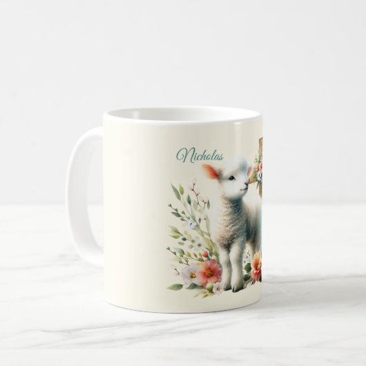 水彩イースターラムパーソナライズされた コーヒーマグカップ (正面左)