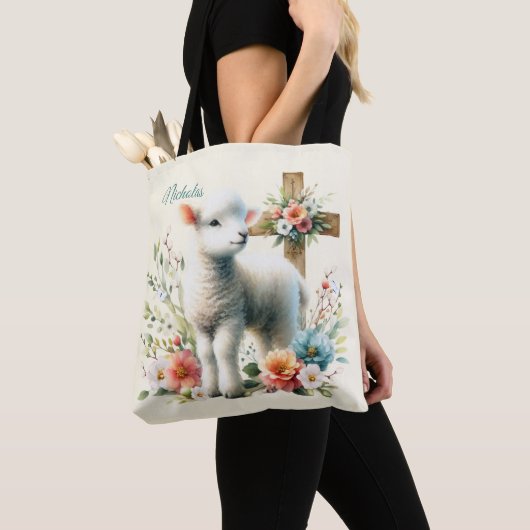 水彩イースターラムパーソナライズされた トートバッグ (クローズアップ)