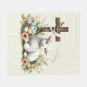 水彩イースターラムパーソナライズされた フリースブランケット (正面(横))