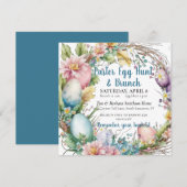 水彩イースターリース招待状 ブランチと卵の宝探し シーズンカード (正面/裏面)