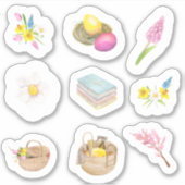 水彩イースター春の別荘バスケット花 シール (正面)