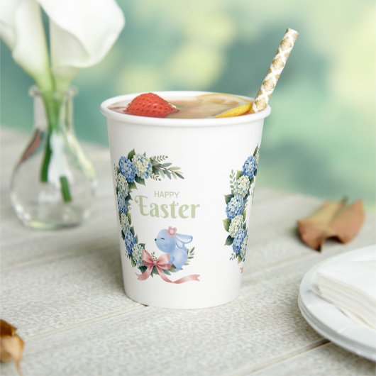 水彩イースター ハイドランジア  リース かわいい ウサギ 紙コップ (インサイチュ)