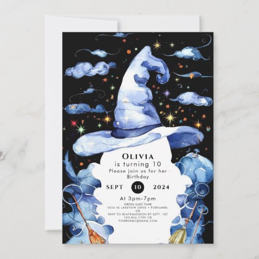 水彩ウィムシーワンドウィザード誕生日 招待状 (正面)