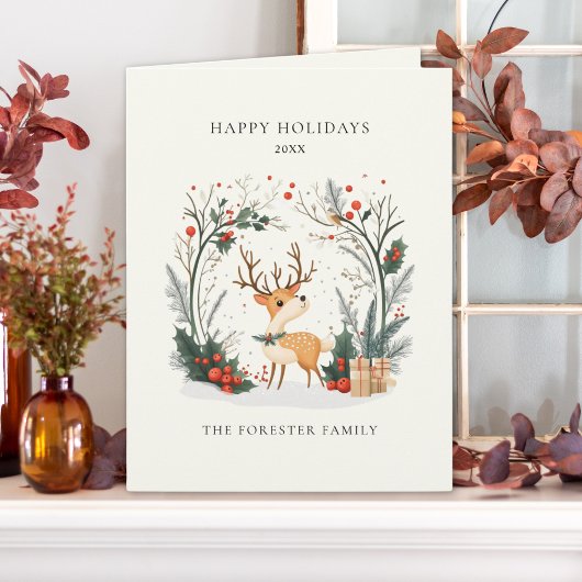 水彩ウィンターウッドランドハッピーホリデーズグリーティング カード