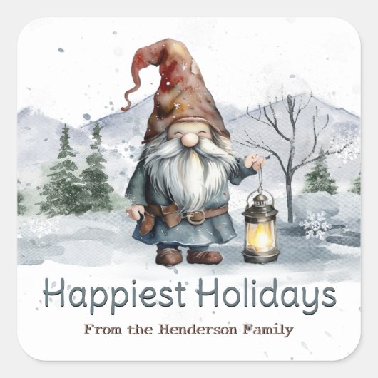 水彩ウィンタークリスマス格言 パーソナライズされた スクエアシール (正面)