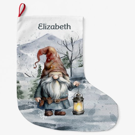 水彩ウィンタークリスマス格言 パーソナライズされた ラージクリスマスストッキング (正面)