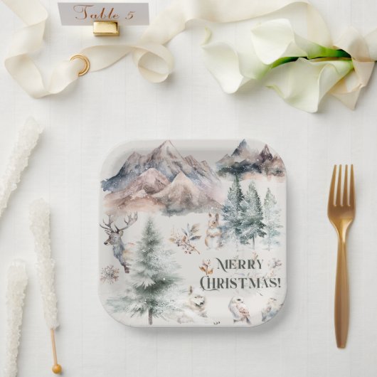 水彩ウィンタークリスマス紙プレート ペーパープレート (ウェディング)