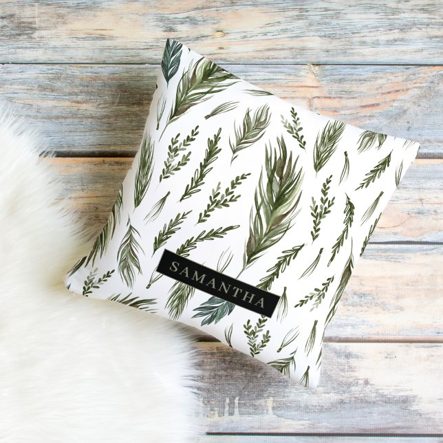 水彩ウィンターグリーンシームレスパターン アウトドアクッション (クリエイターアップロード済み)