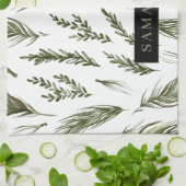 水彩ウィンターグリーンシームレスパターン キッチンタオル (折り畳み)