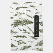 水彩ウィンターグリーンシームレスパターン キッチンタオル (縦)