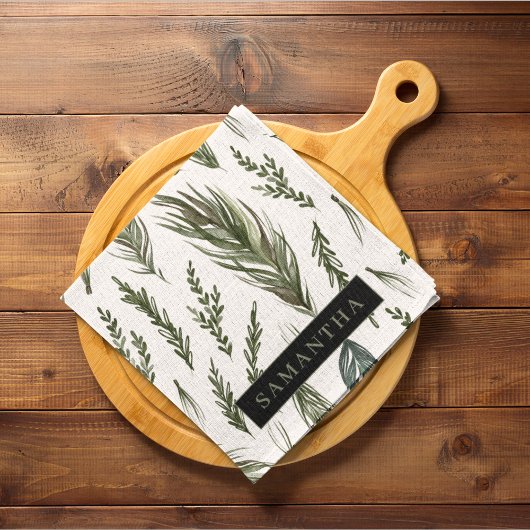 水彩ウィンターグリーンシームレスパターン キッチンタオル