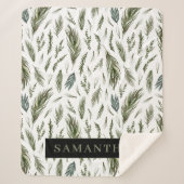 水彩ウィンターグリーンシームレスパターン シェルパブランケット (正面)