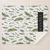 水彩ウィンターグリーンシームレスパターン シェルパブランケット (正面(横))