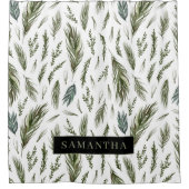 水彩ウィンターグリーンシームレスパターン シャワーカーテン (正面)