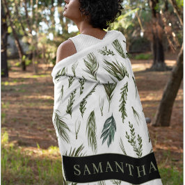 水彩ウィンターグリーンシームレスパターン フリースブランケット