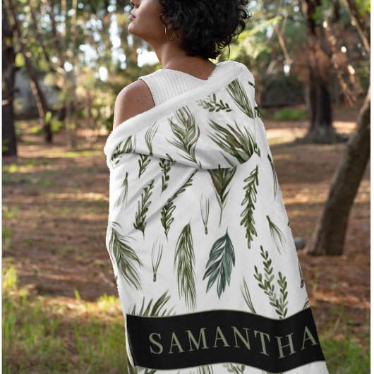 水彩ウィンターグリーンシームレスパターン フリースブランケット