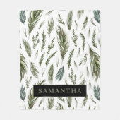 水彩ウィンターグリーンシームレスパターン フリースブランケット (正面)