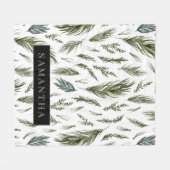 水彩ウィンターグリーンシームレスパターン フリースブランケット (正面(横))