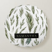 水彩ウィンターグリーンシームレスパターン ラウンドクッション (正面)