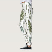 水彩ウィンターグリーンシームレスパターン レギンス (左)