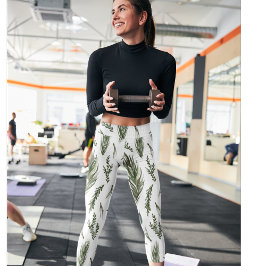 水彩ウィンターグリーンシームレスパターン レギンス