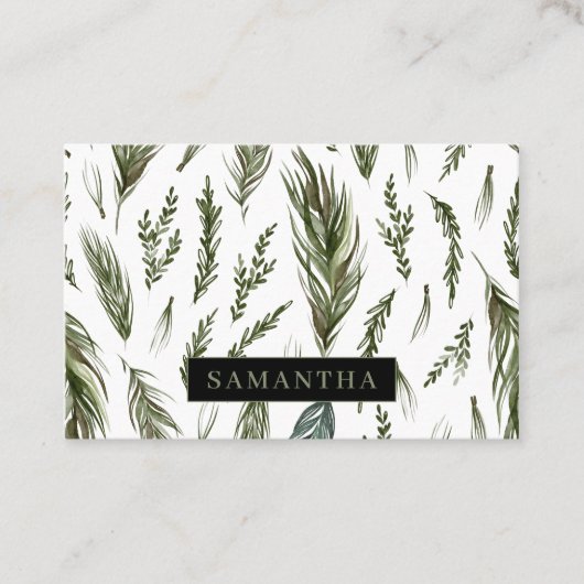 水彩ウィンターグリーンシームレスパターン 名刺 (正面)