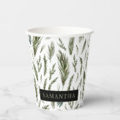 水彩ウィンターグリーンシームレスパターン 紙コップ (正面)