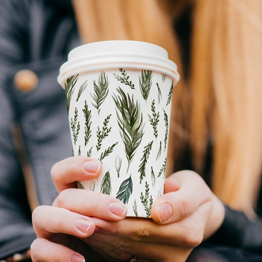 水彩ウィンターグリーンシームレスパターン 紙コップ