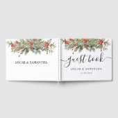 水彩ウィンターグリーンパインツリー&パインコーン ゲストブック (全面)