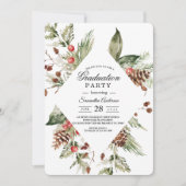 水彩ウィンターグリーンパインツリー&パインコーン 招待状 (正面)