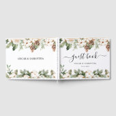 水彩ウィンターグリーンパインツリー&白い花 ゲストブック (全面)