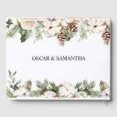 水彩ウィンターグリーンパインツリー&白い花 ゲストブック (裏面)