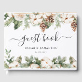 水彩ウィンターグリーンパインツリー&白い花 ゲストブック (正面)