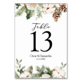 水彩ウィンターグリーンパインツリー&白い花 テーブルナンバー (裏面)